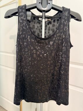 Calvin Klein | Black Sleeveless Sequin Leopard-Print Tank Top